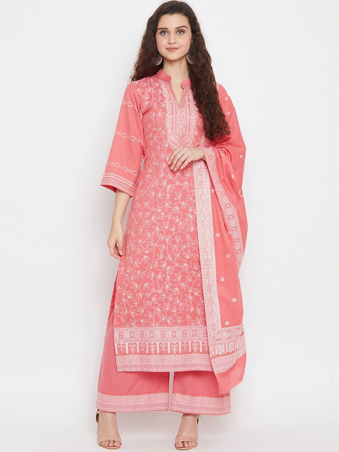 

Safaa Peach-Coloured & White Pure Cotton Woven Design Unstitched Dress Material For Summer