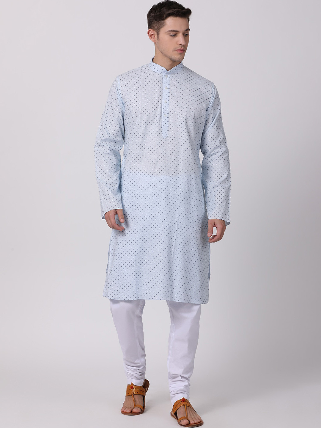 

TABARD Men Blue Geometric Printed Mandarin Collar Cotton Kurta