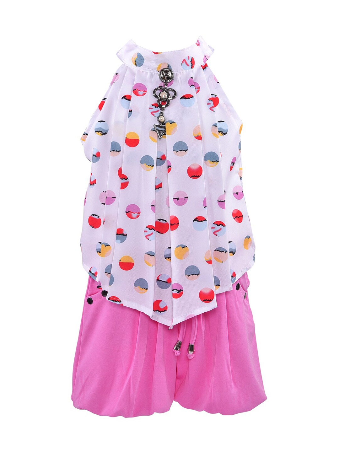 

Wish Karo Girls Pink & White Printed Top with Skirt