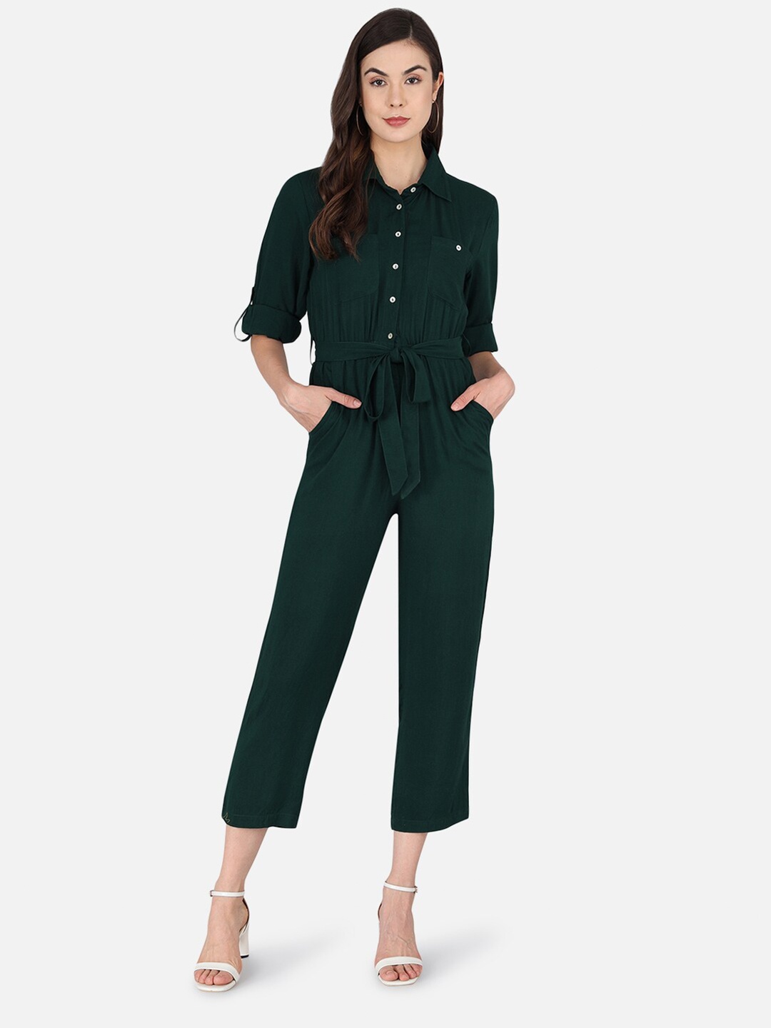

The Dry State Women Green Solid Basic Jumpsuit