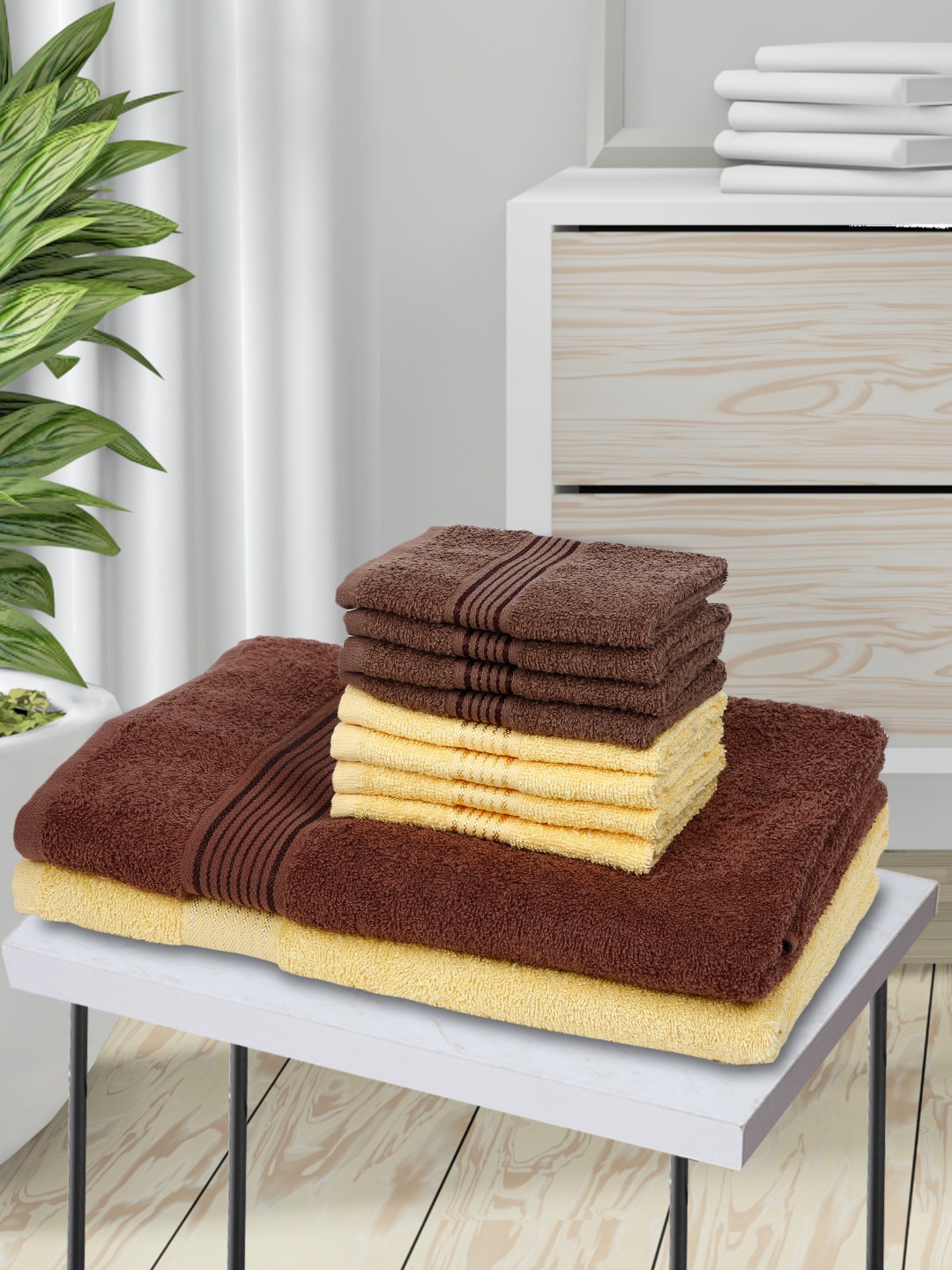 

KOPA Set Of 10 Solid Pure Cotton 380 GSM Towel Set, Brown