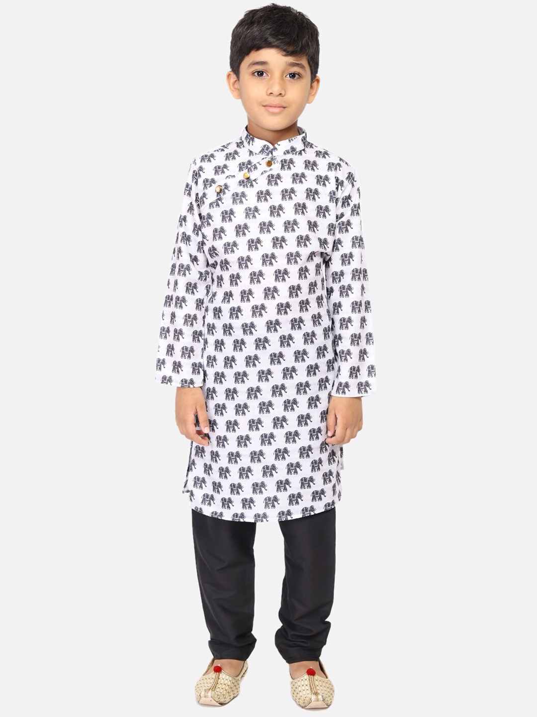 

TABARD Boys Black Printed Regular Straight Pure Cotton Kurta with Churidar