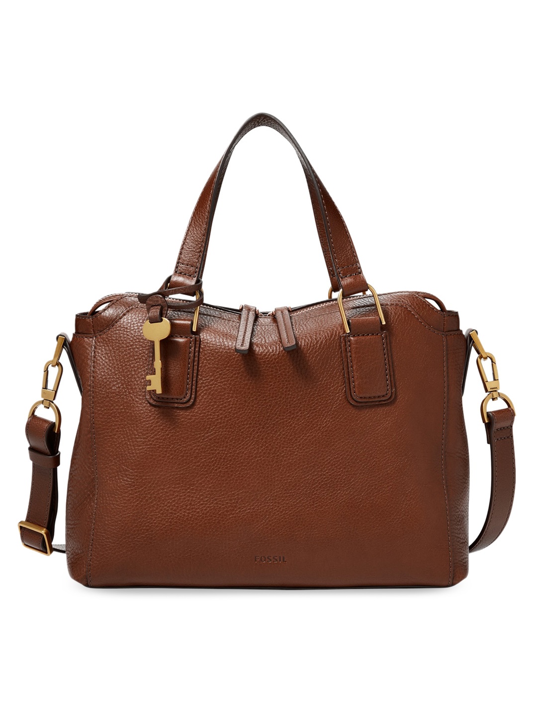 

Fossil Brown Textured Leather Structured Handheld Bag