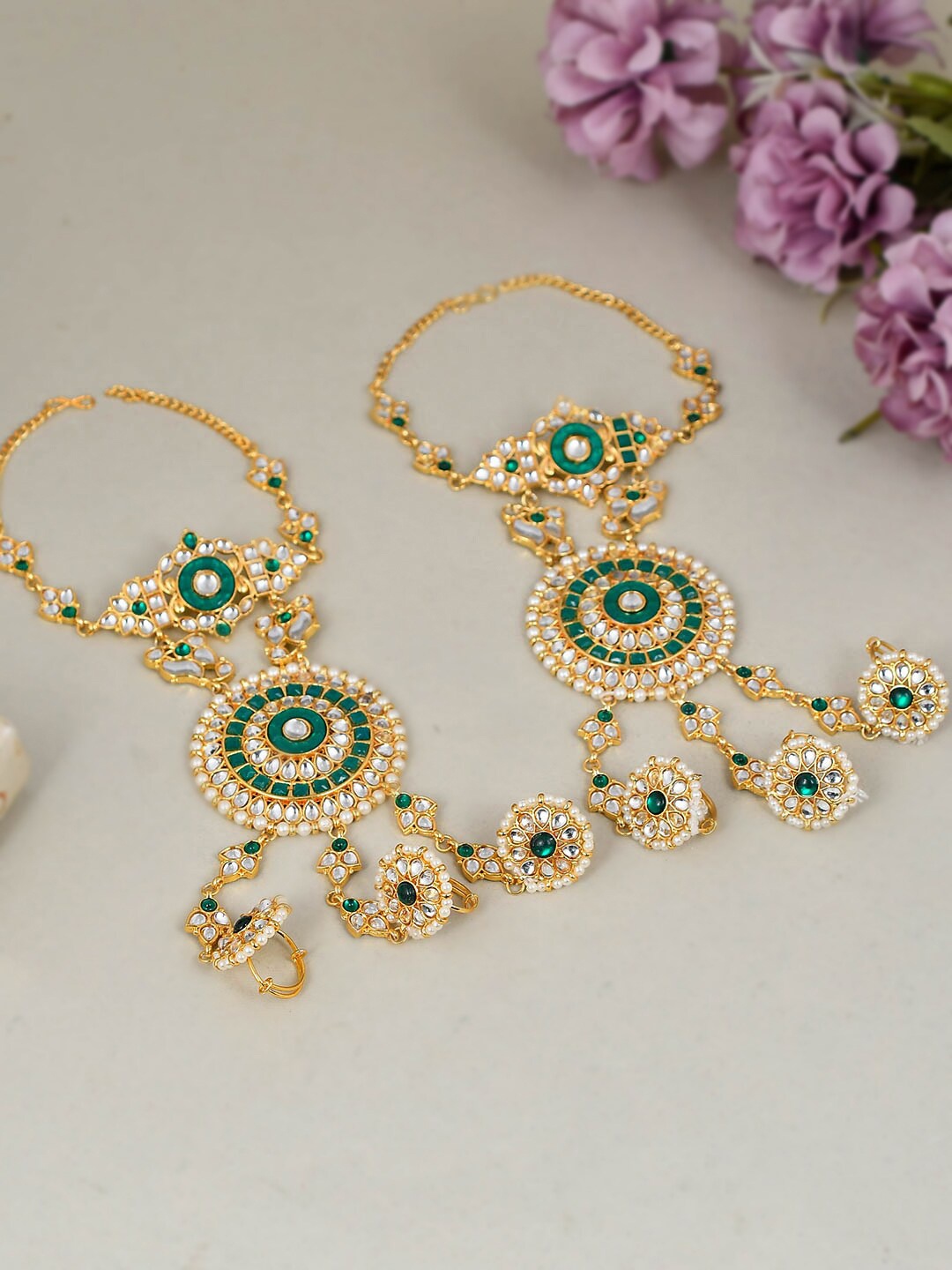 

Silvermerc Designs Gold-Plated Set of 2 Bridal Hathphool Bracelet
