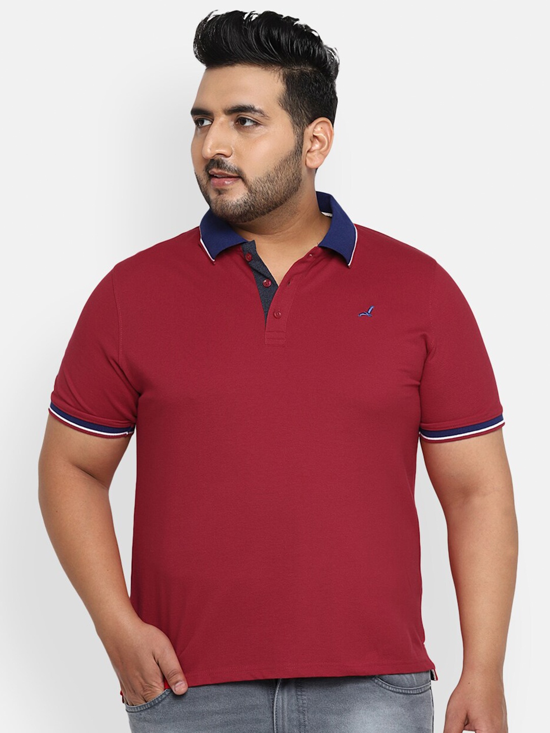 

American Crew Plus Men Red Polo Collar T-shirt