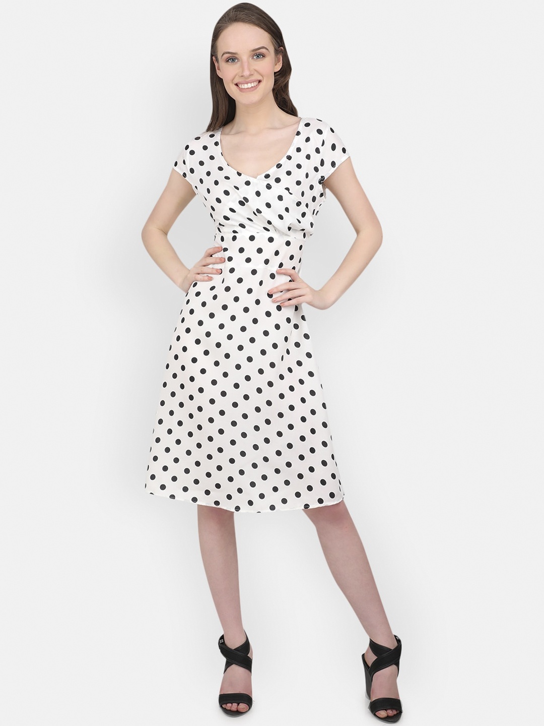 

MARC LOUIS White & Black Polka Dots Print Dress