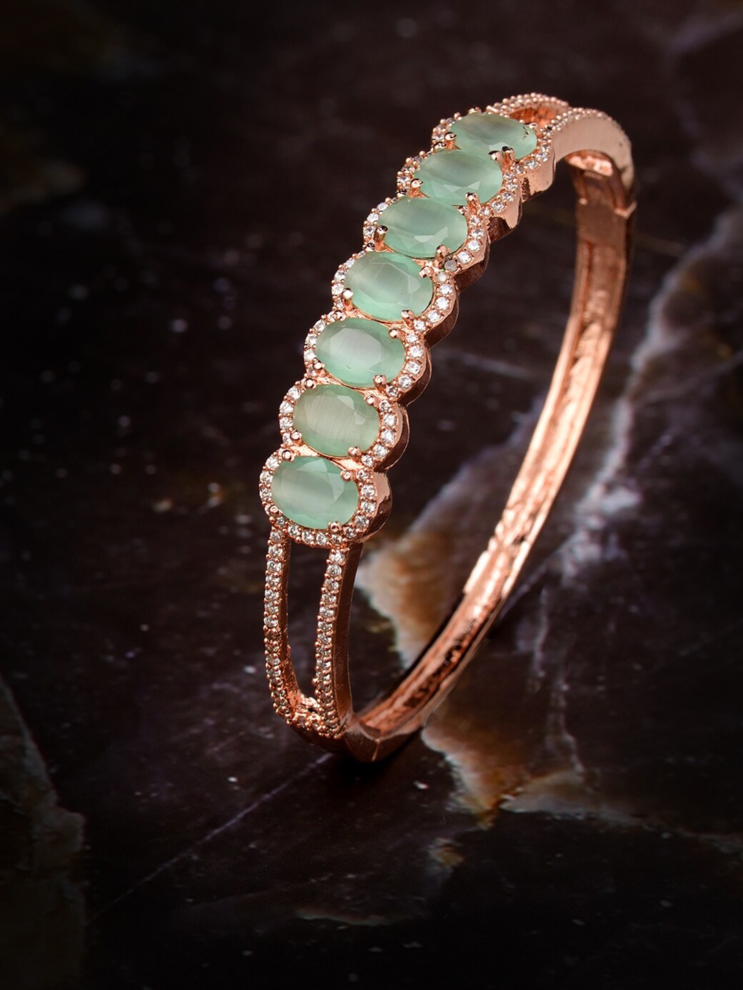 Saraf RS Jewellery Rose Gold-Plated & Green Handcrafted Bangle-Style Bracelet