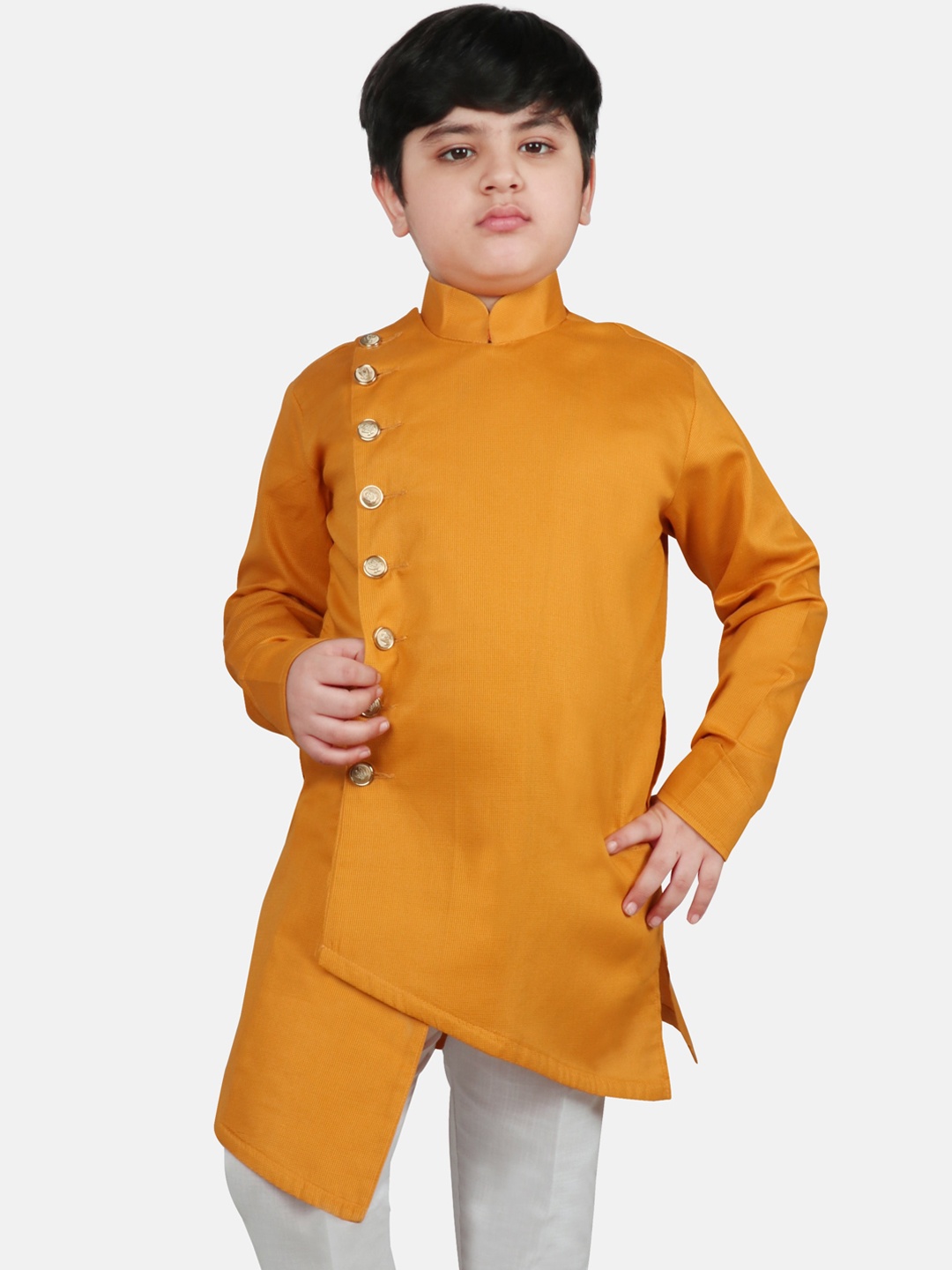 

SG YUVRAJ Boys Mustard Yellow Raw Silk Kurta