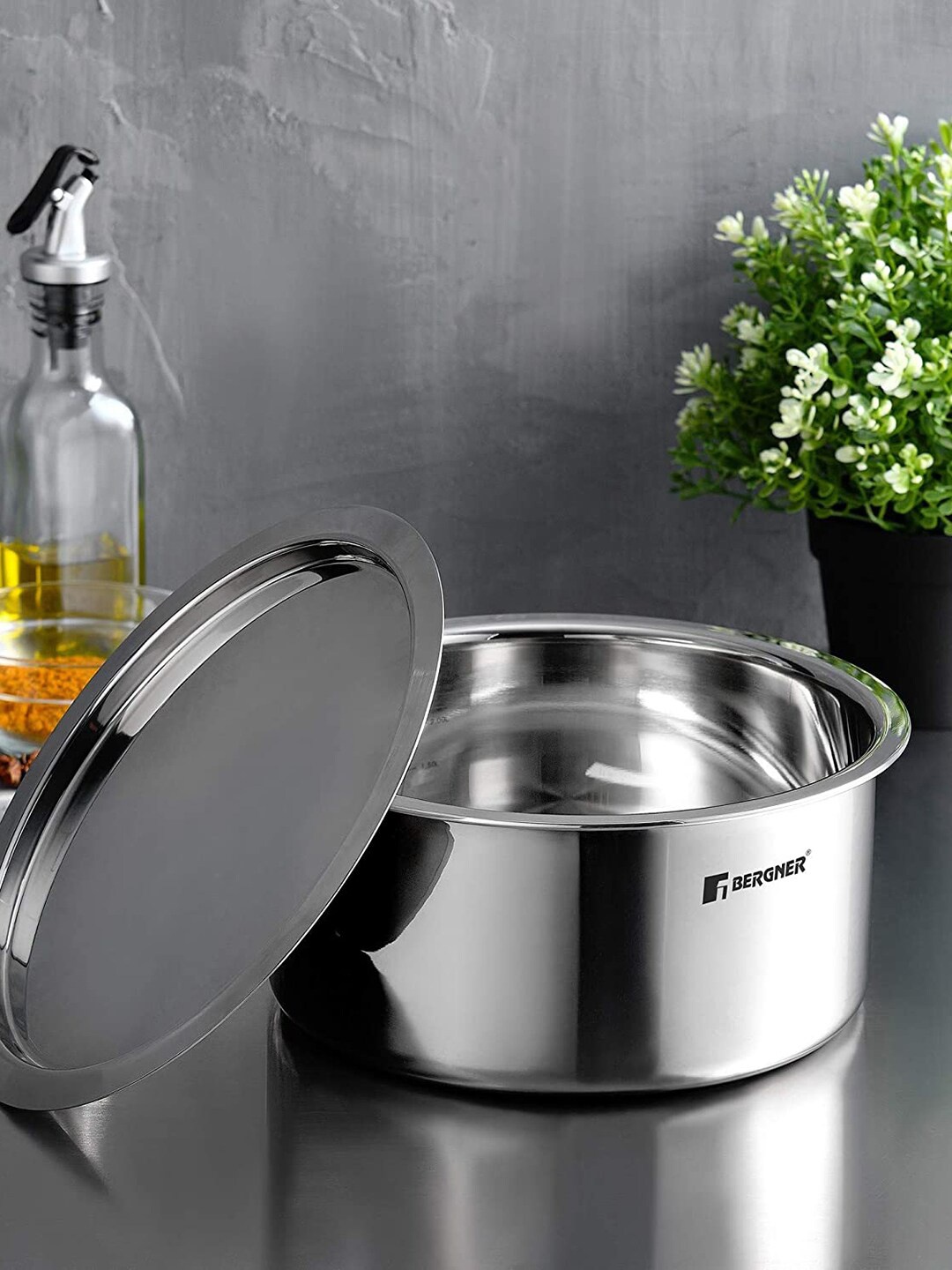 BERGNER Silver-Toned Argent Triply SS Tope with SS Lid 8.6 Litres