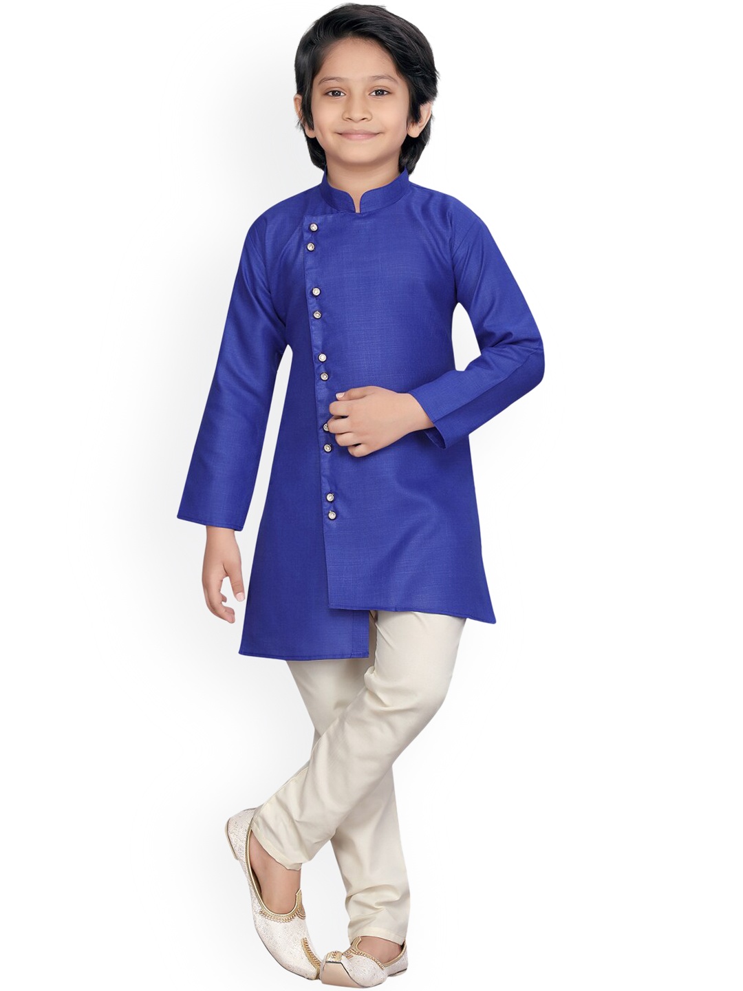 

LITTLE MAFIA BY Aarika Boys Blue Angrakha Straight Pure Cotton Kurti with Pyjamas