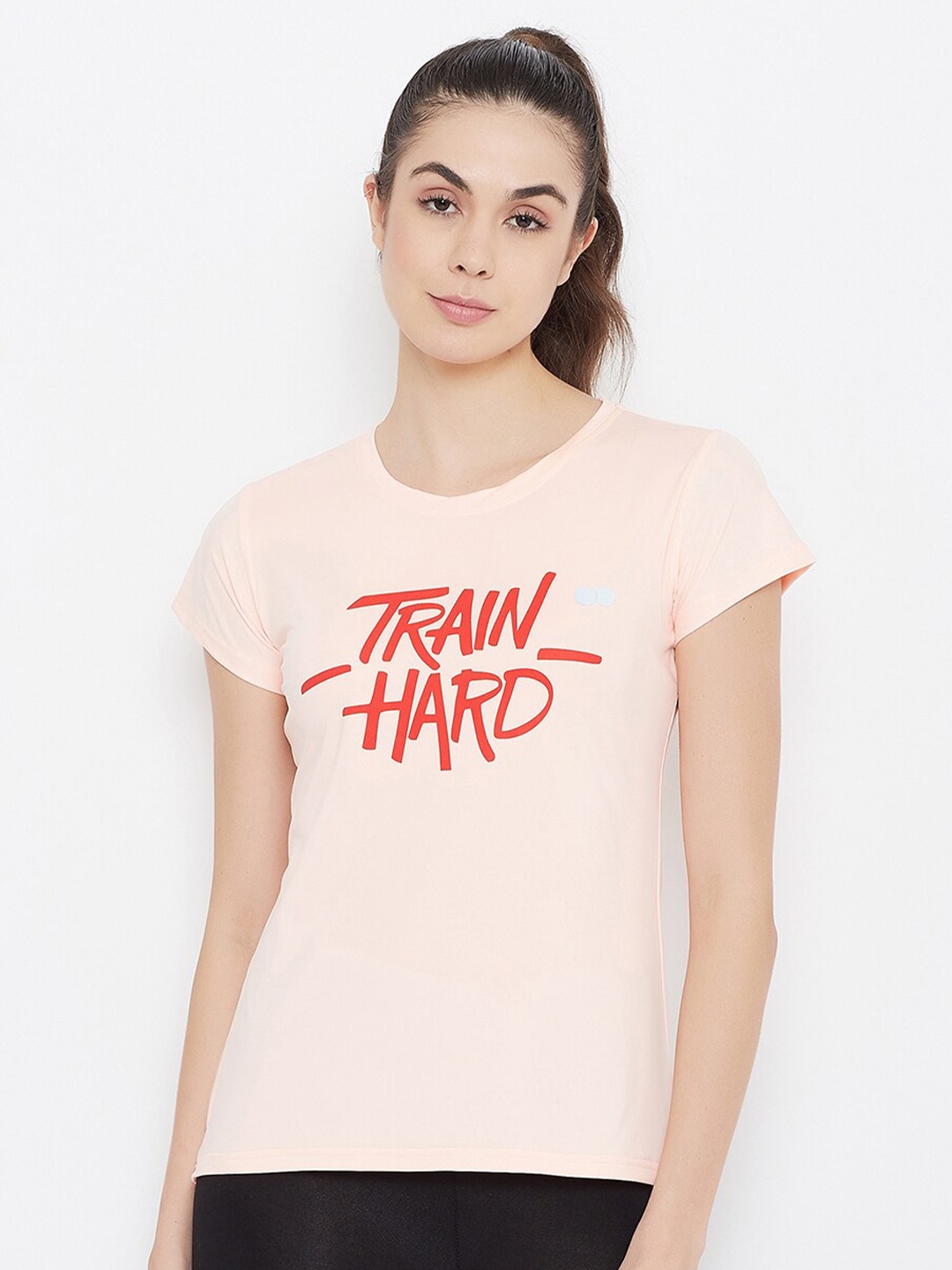 

Clovia Women Peach-Coloured Solid V-Neck T-shirt