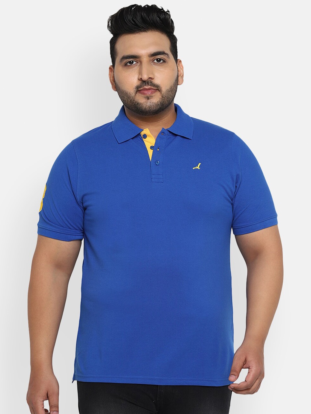 

American Crew Plus Men Blue Solid Polo Collar T-shirt