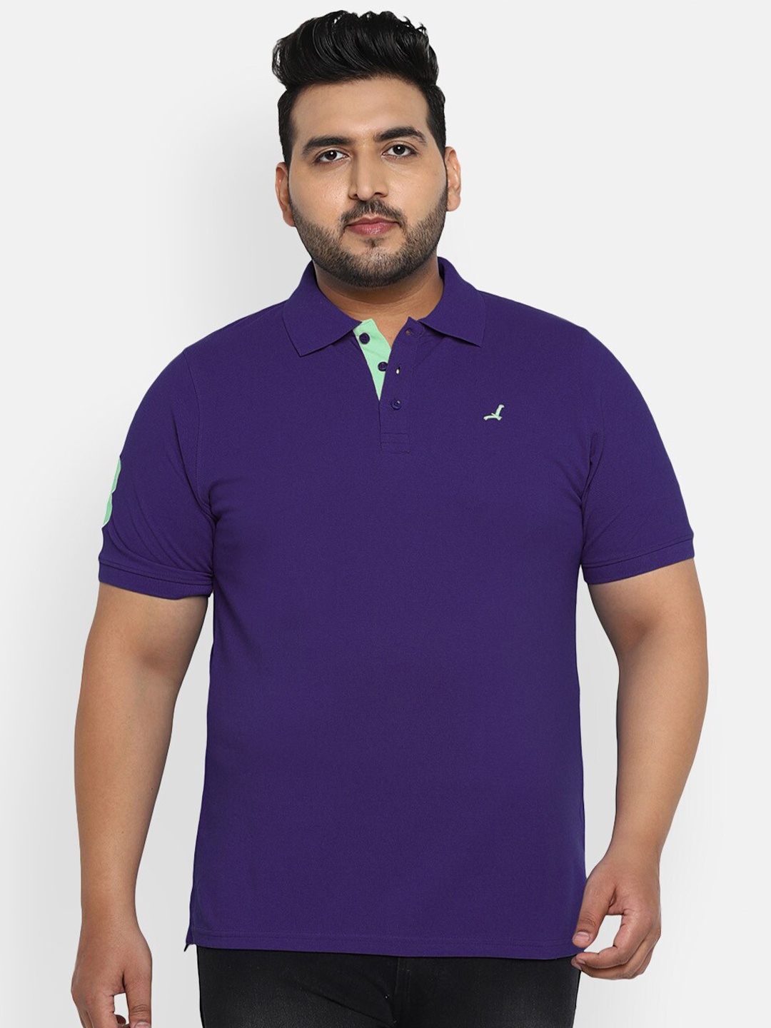 

American Crew Plus Men Purple Polo Collar T-shirt