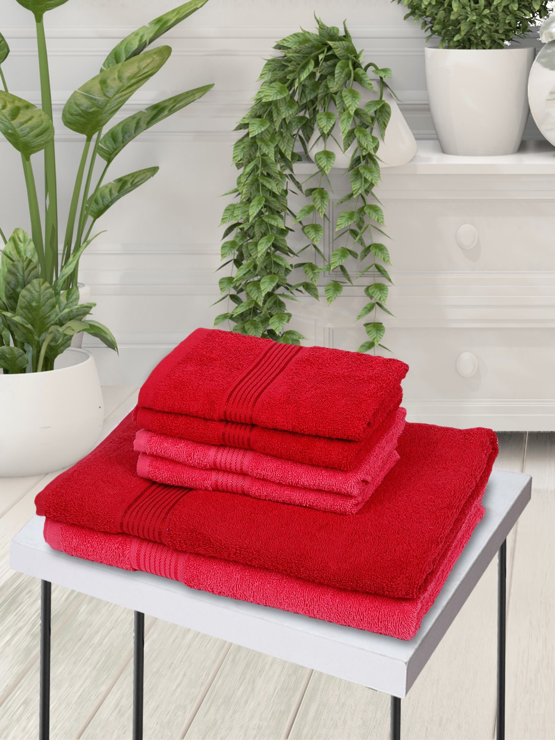 

KOPA Set Of 6 Solid 380 GSM Pure Cotton Towel Set, Red