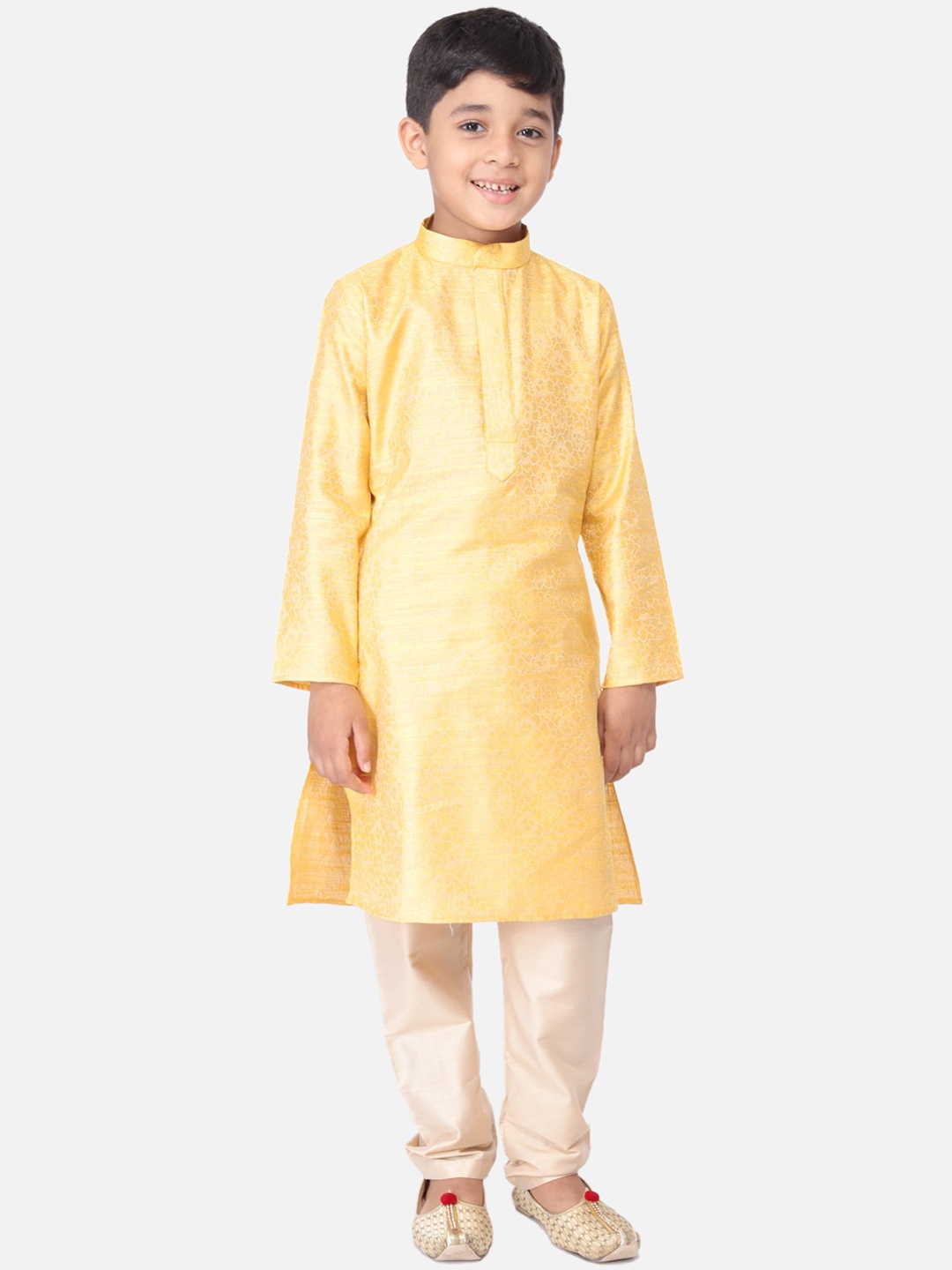 

TABARD Boys Yellow Ethnic Motifs Regular Straight Kurta with Churidar