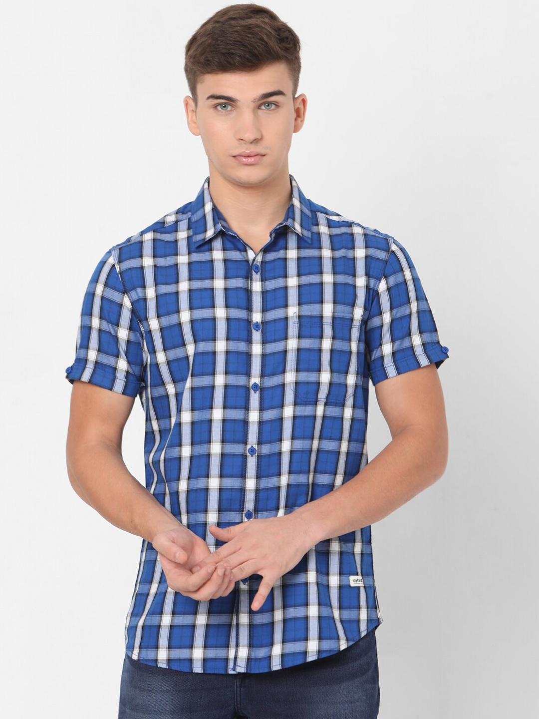

SPYKAR Men Blue Slim Fit Checked Casual Shirt