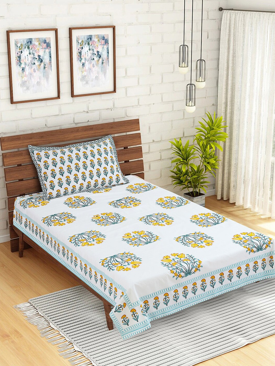 

Salona Bichona Unisex White Abstract Single Bedsheet With 1 Pillow Cover