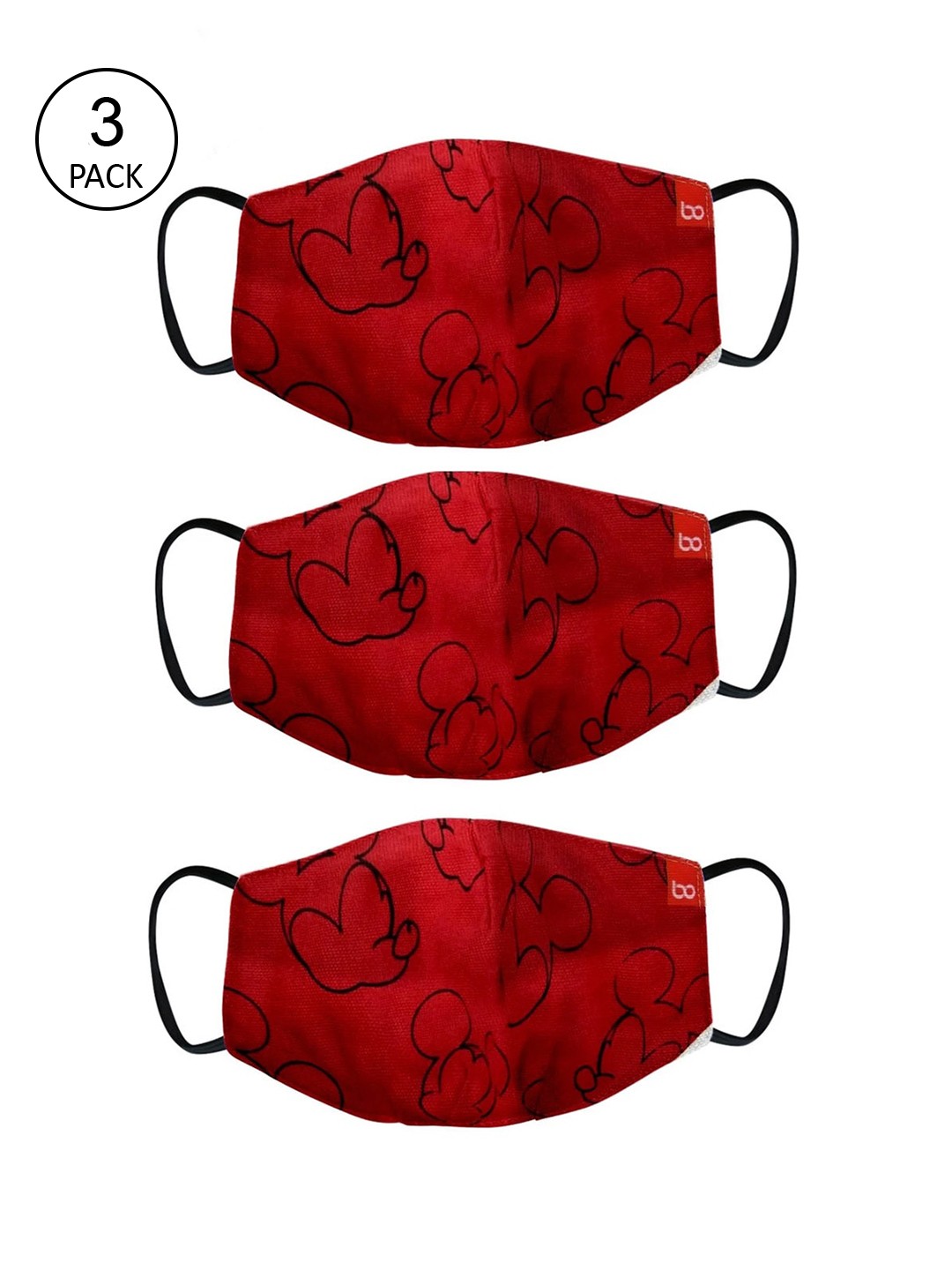 

BonOrganik Unisex Kids Pack of 3 Printed Cloth Masks, Red