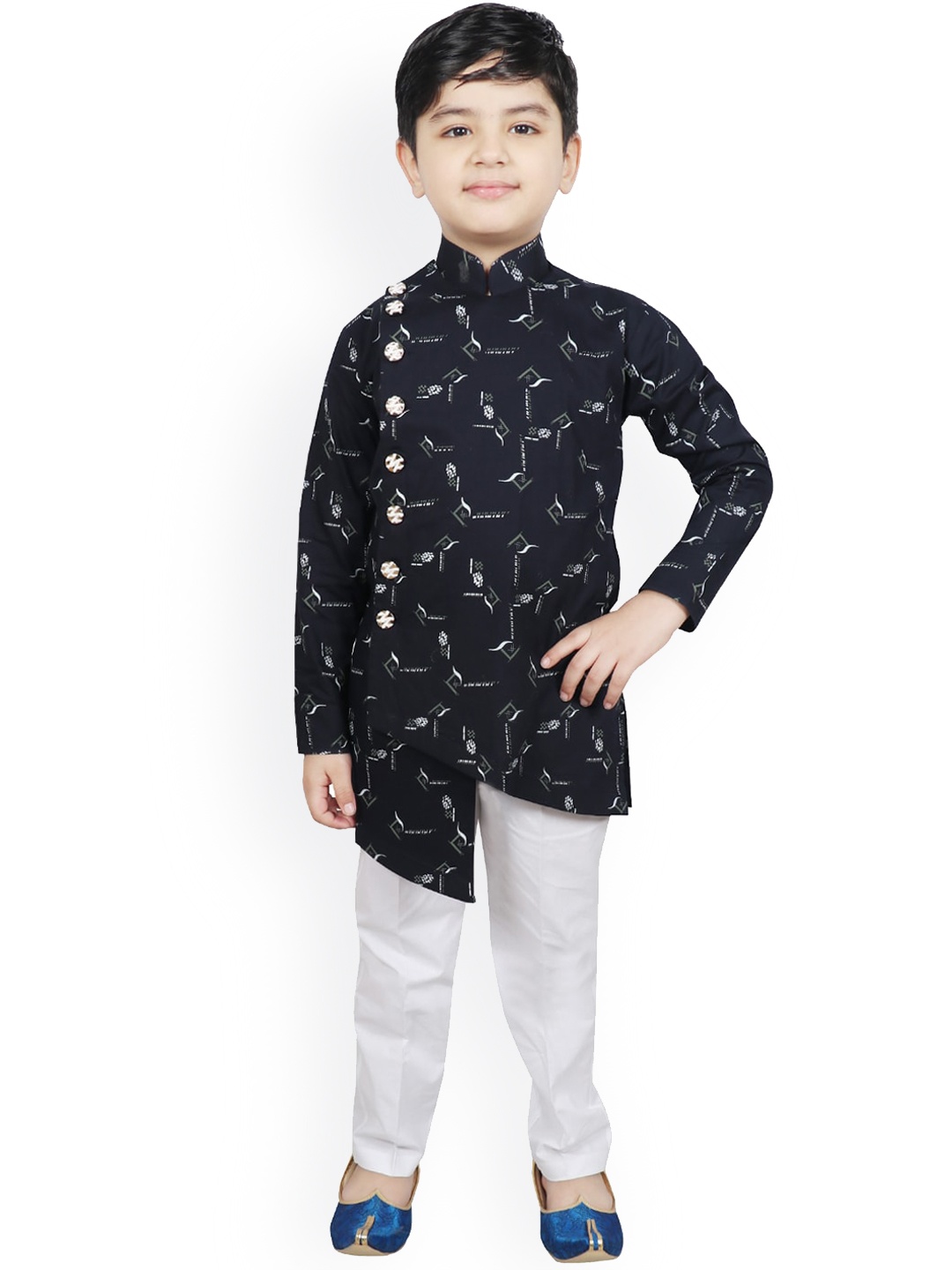 

SG YUVRAJ Boys Navy Blue Printed Pure Cotton Kurta with Pyjamas