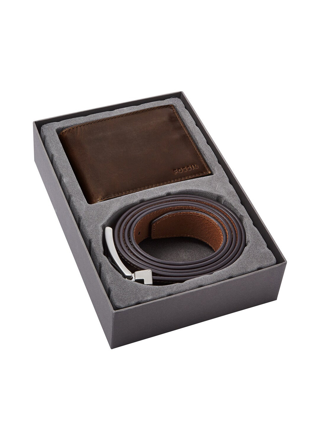 

Fossil Men Brown Solid Leather Two Fold Wallet with Belt