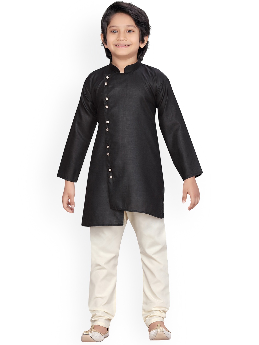 

LITTLE MAFIA BY Aarika Boys Black Regular Straight Pure Cotton Kurta with Pyjamas