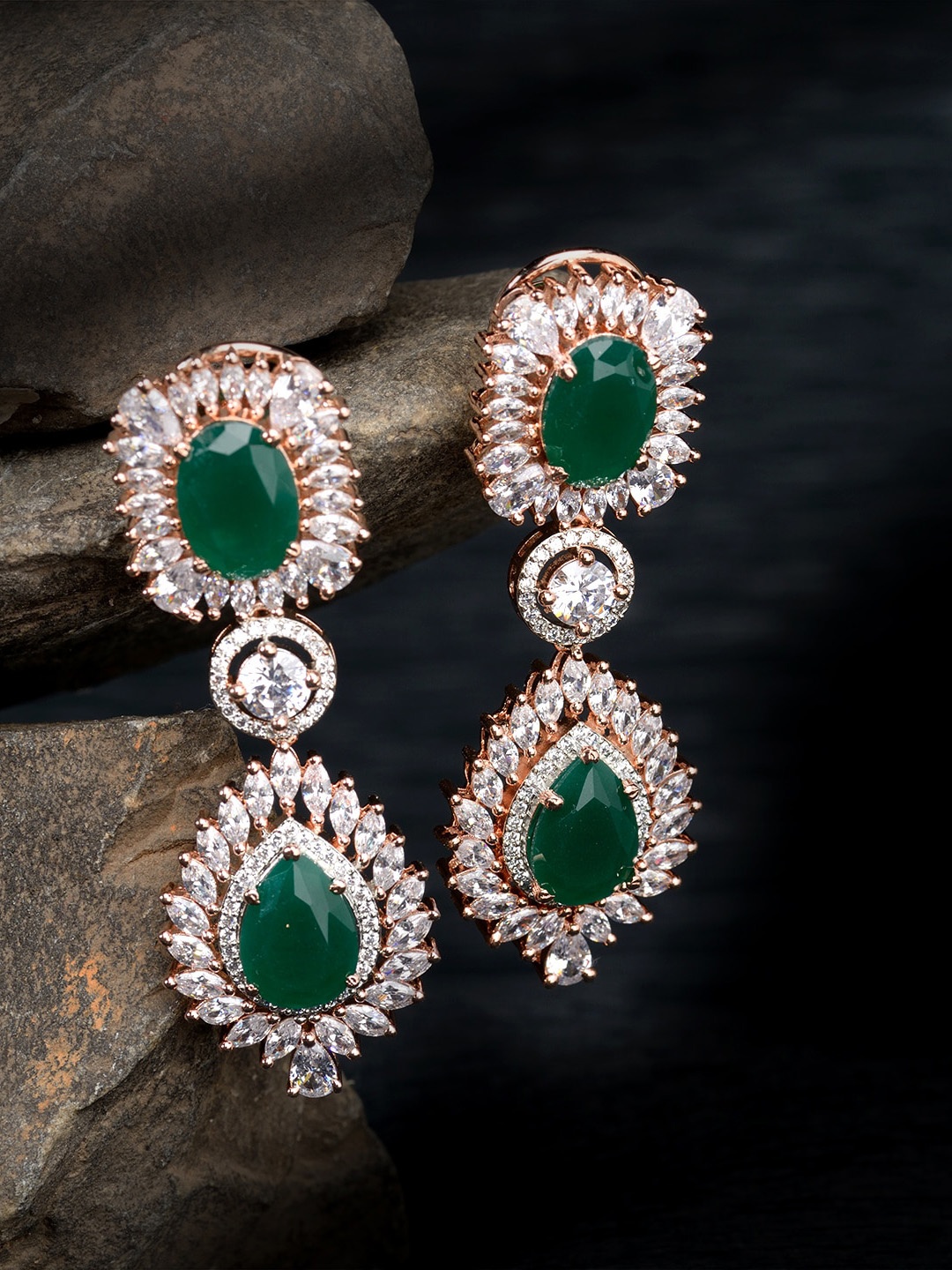Saraf RS Jewellery Green & White Contemporary Drop Earrings