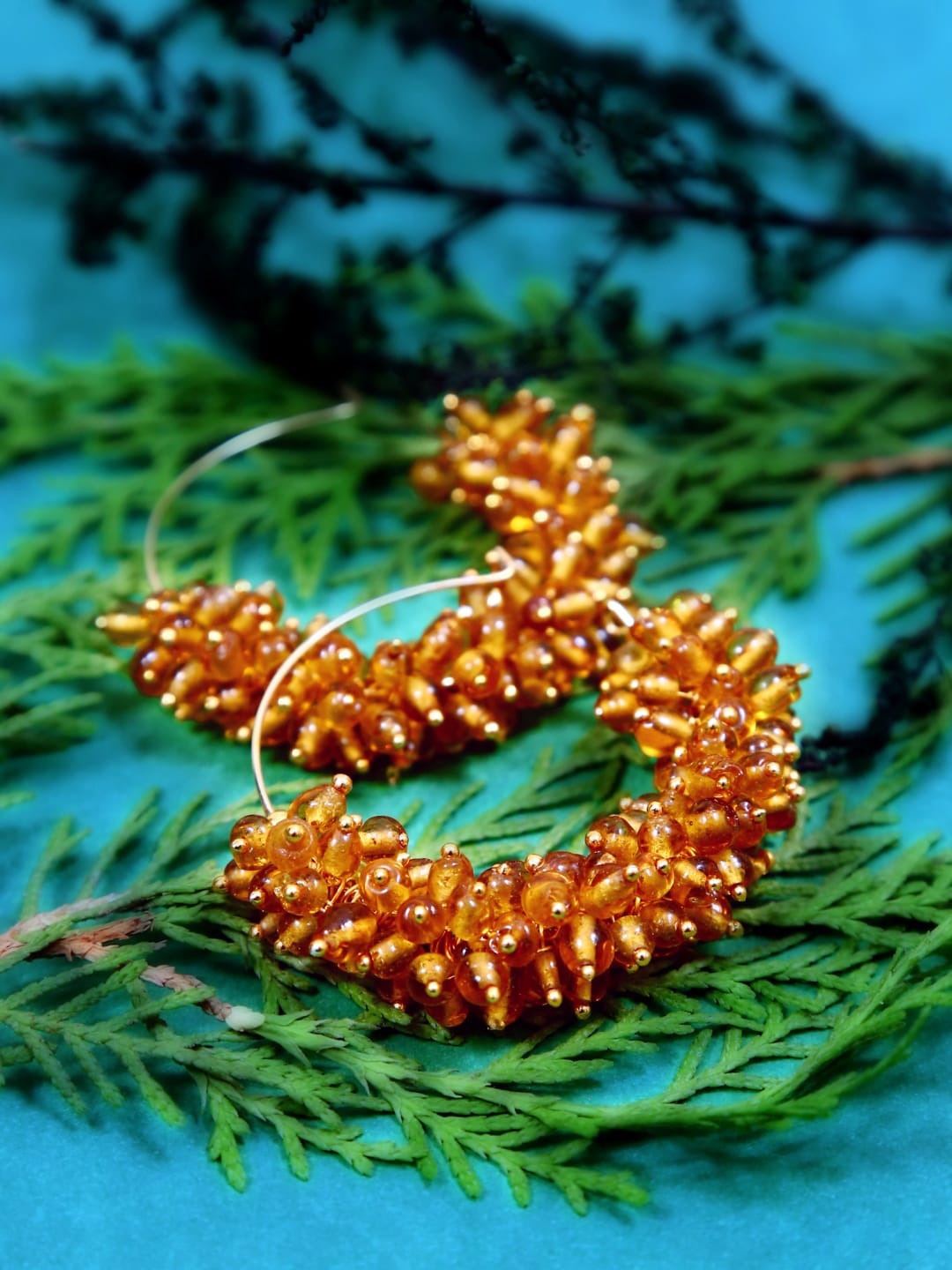 Crunchy Fashion Gold-Plated & Brown Hoop Earings