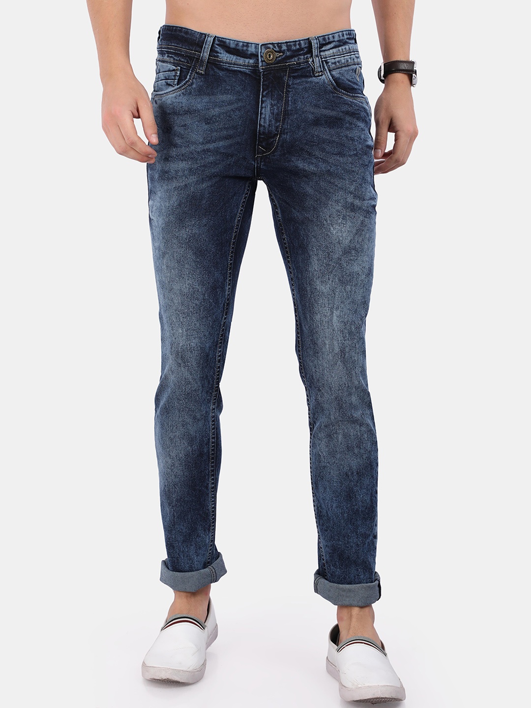 

VUDU Men Navy Blue Smart Slim Fit Heavy Fade Stretchable Jeans