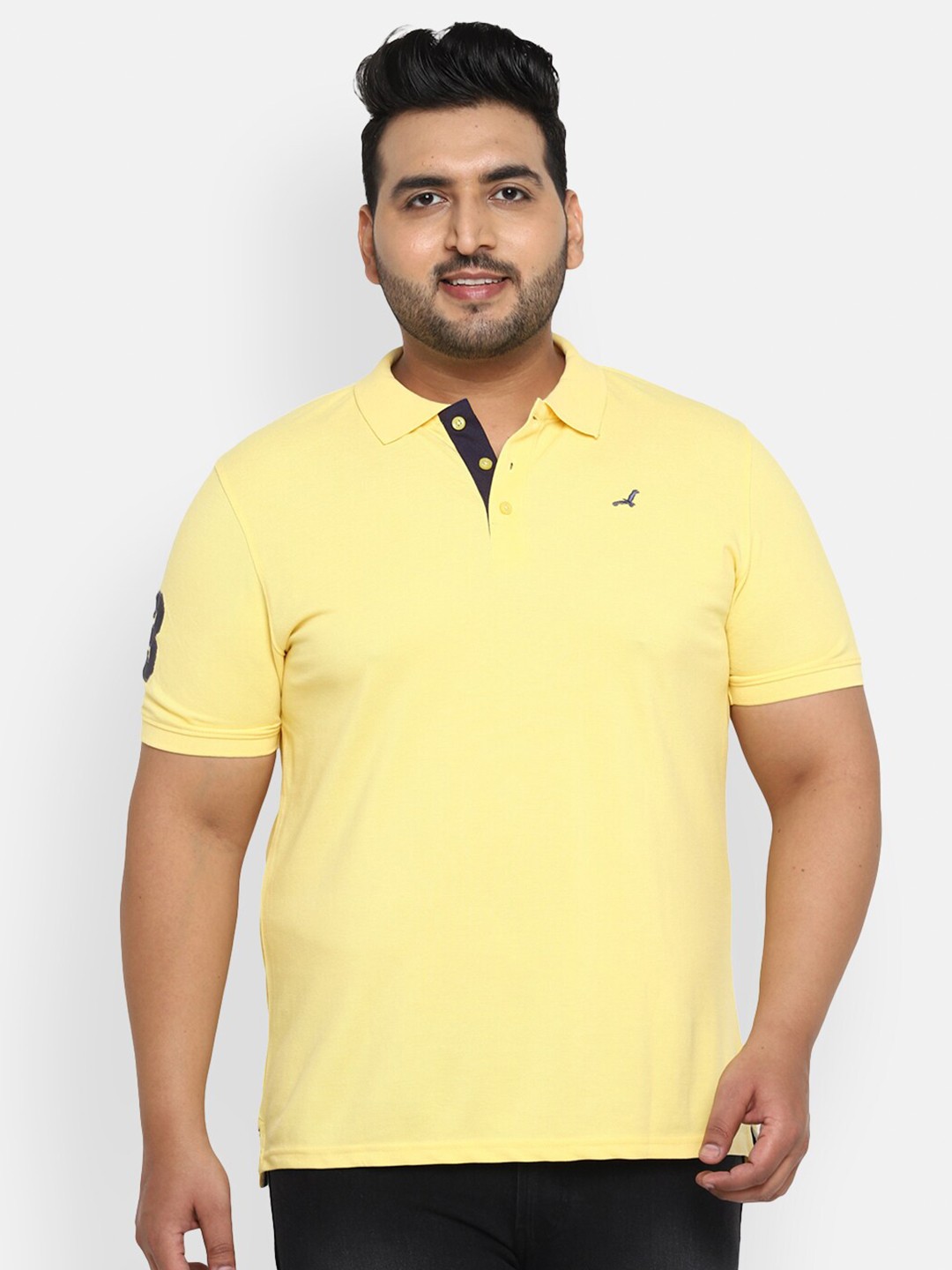 

American Crew Plus Men Yellow Polo Collar T-shirt