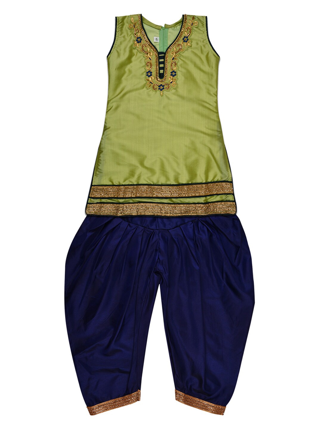 

Wish Karo Girls Green & Navy Blue Embellished Kurta with Dhoti Pants
