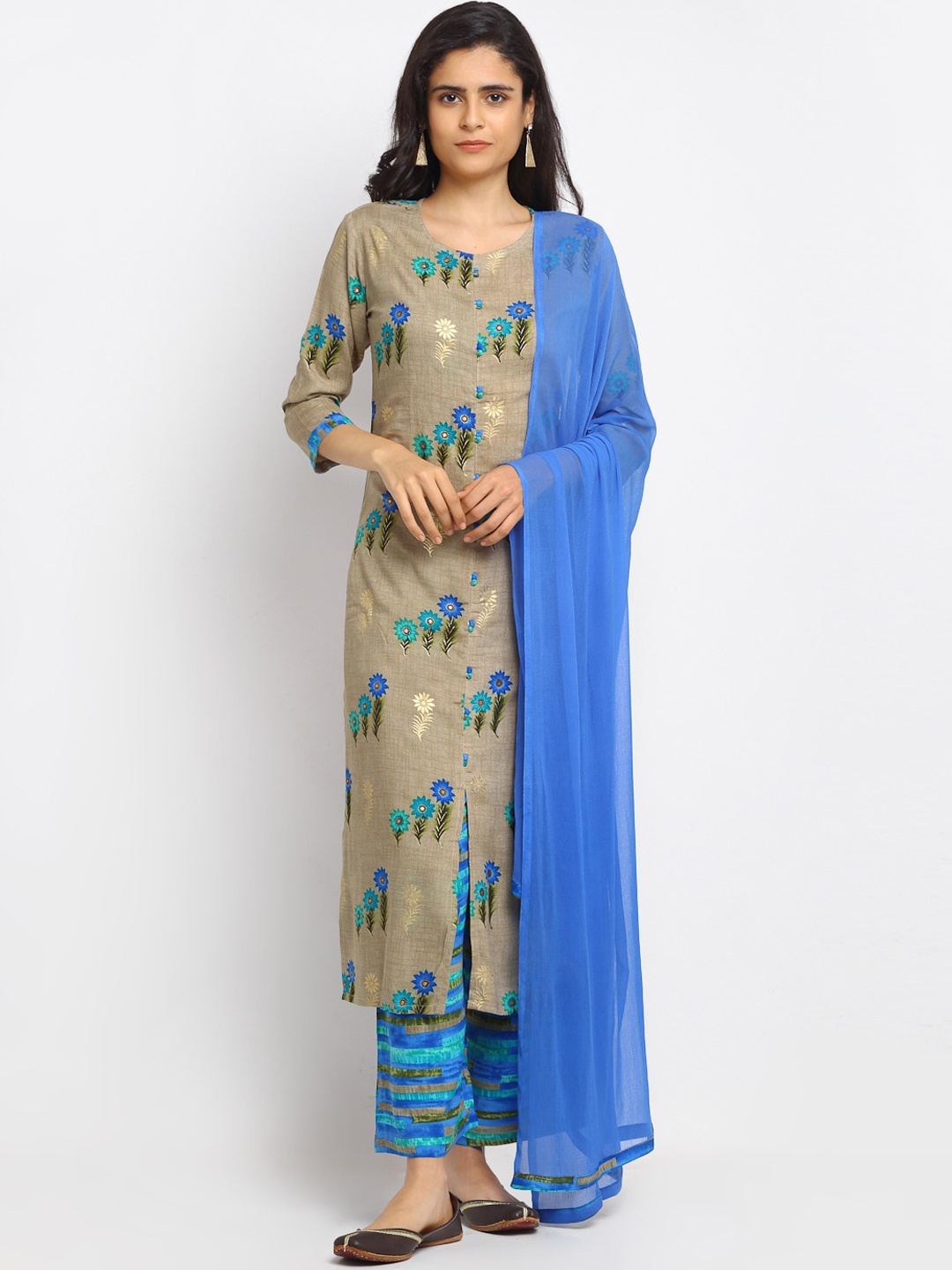

VAABA Women Beige Floral Printed Kurti with Palazzos & With Dupatta