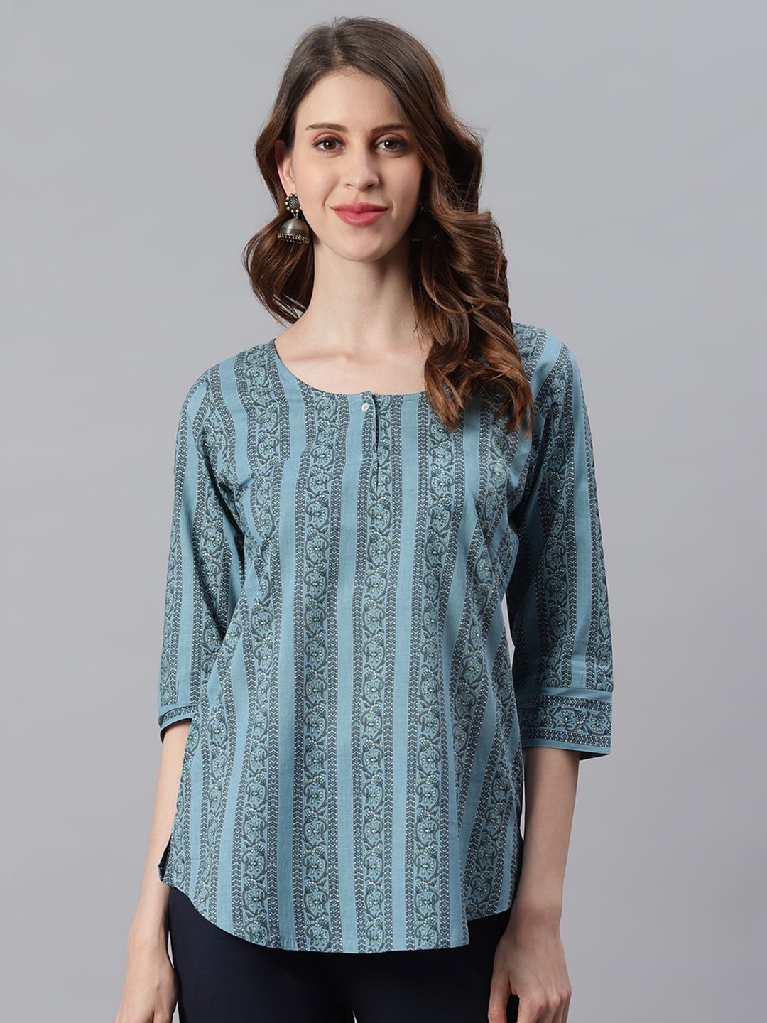 

Janasya Blue & Grey Printed Tunic