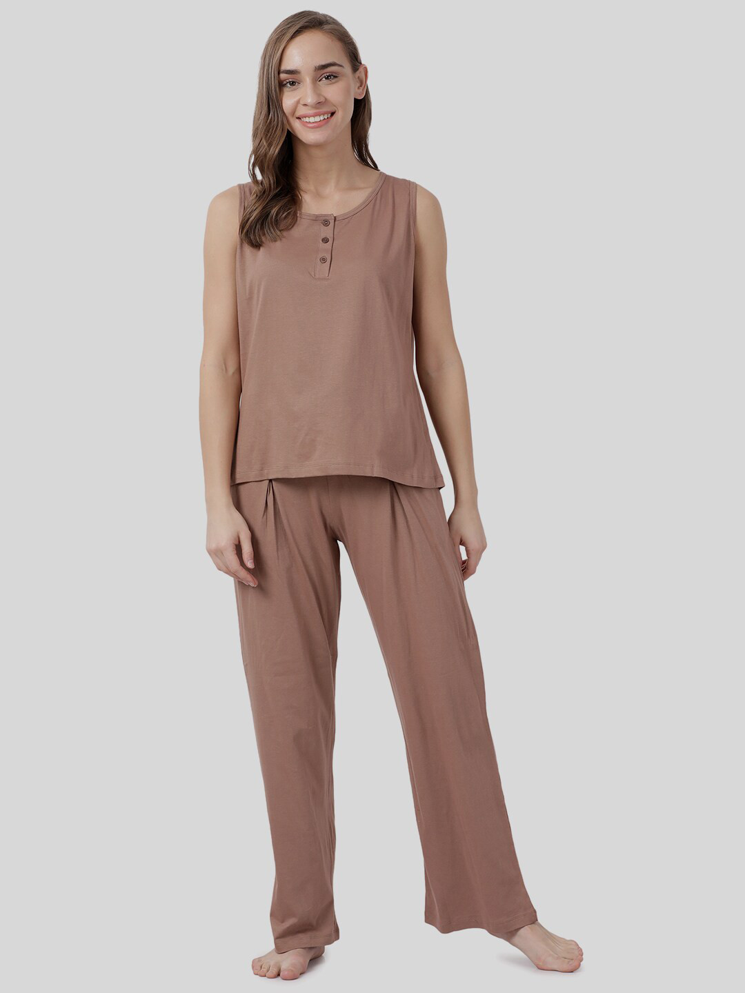 

shyaway Women Brown Solid Night Suit