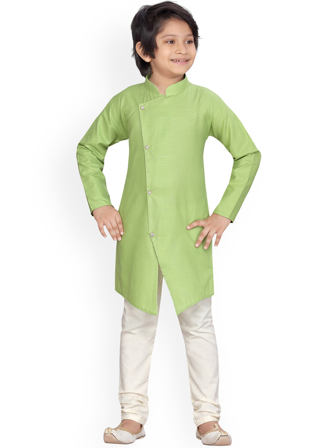 

LITTLE MAFIA BY Aarika Boys Green Regular Straight Pure Cotton Kurta with Pyjamas
