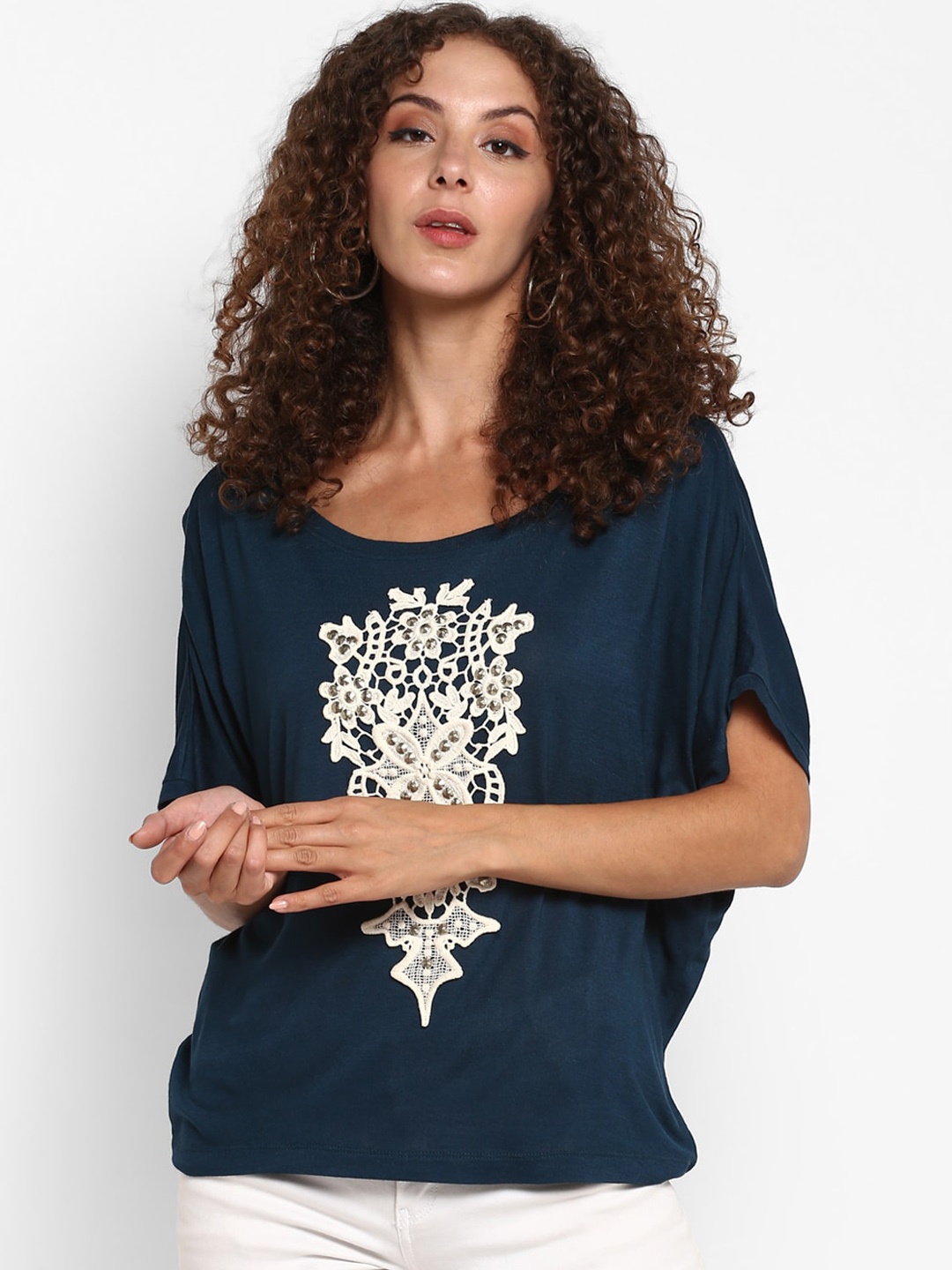 

Taurus Teal Blue Floral Regular Top