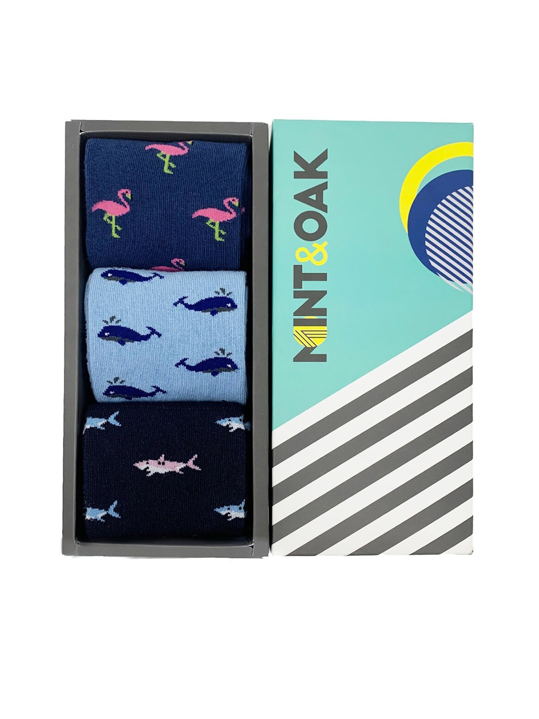 

Mint & Oak Men Pack Of 3 Printed Calf-Length Socks, Navy blue