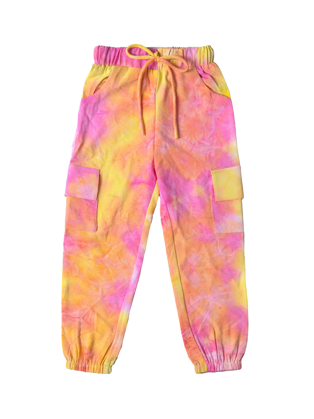 

Hunny Bunny Girls Yellow & Pink Tie and Dye Printed Comfort-Fit Joggers