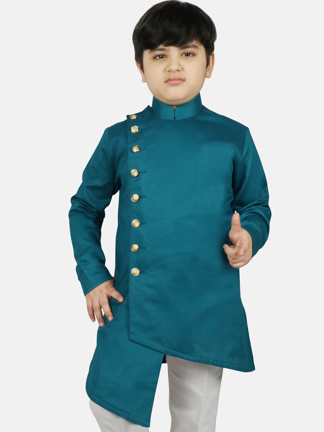 

SG YUVRAJ Boys Turquoise Blue Raw Silk Kurta