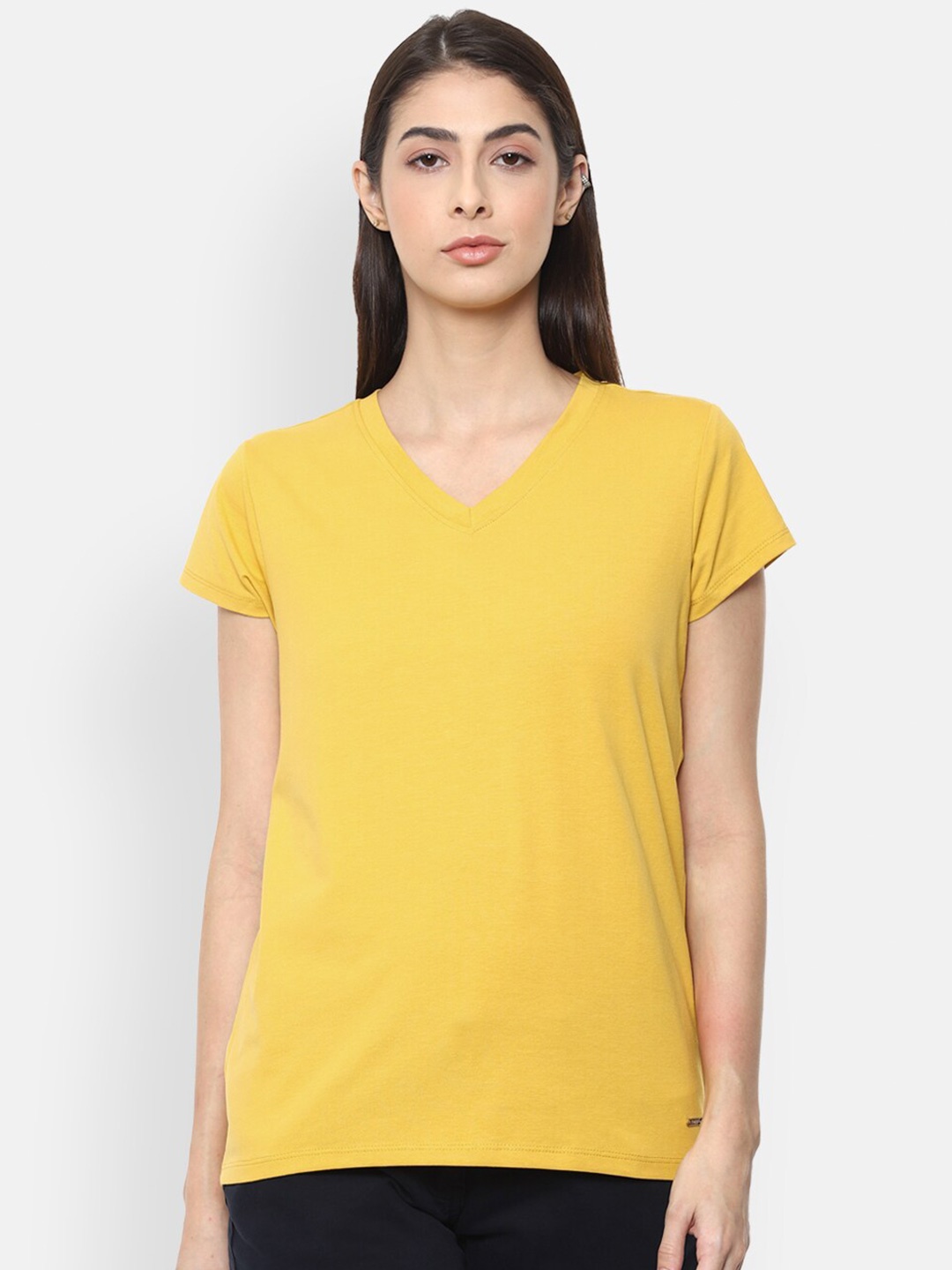 

Van Heusen Woman Women Yellow Solid V-Neck T-shirt