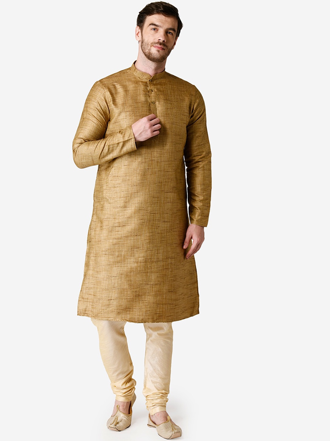 

TABARD Men Beige Solid Silk Blend Kurta
