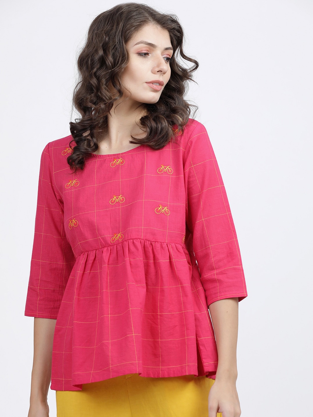 Vishudh Pink Embroidered Cinched Waist Top