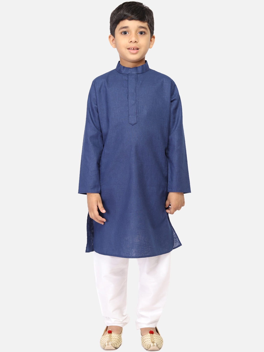 

TABARD Boys Navy Blue & White Regular Straight Pure Cotton Kurta with Churidar