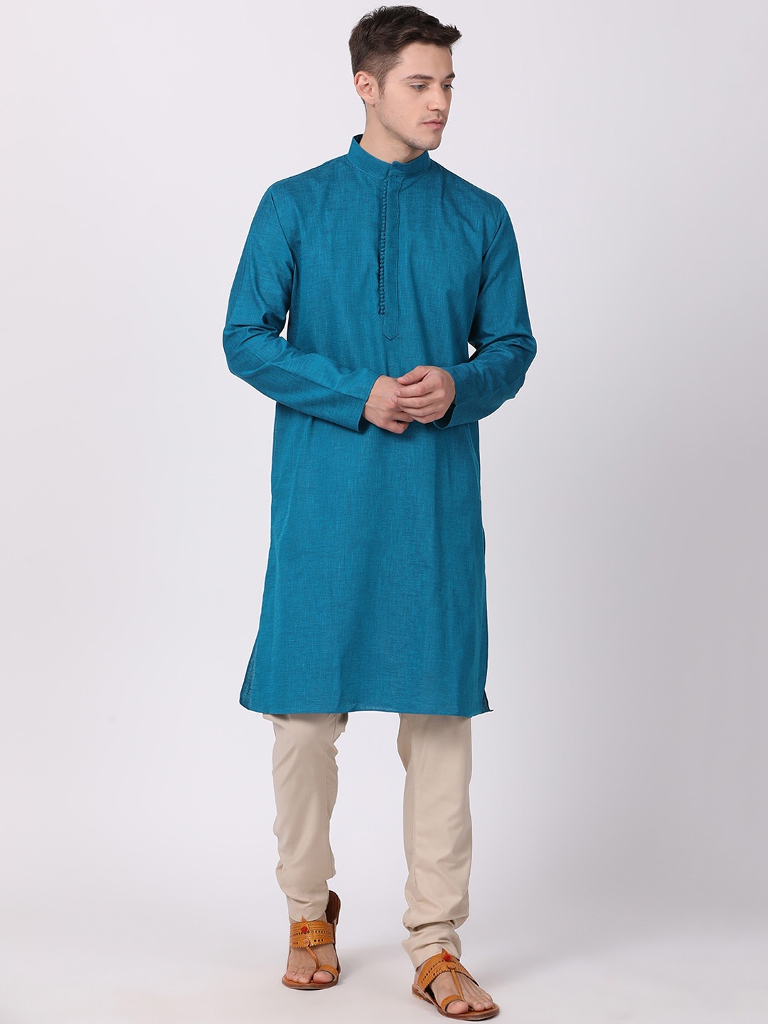 

TABARD Men Blue Solid Cotton Plain Kurta