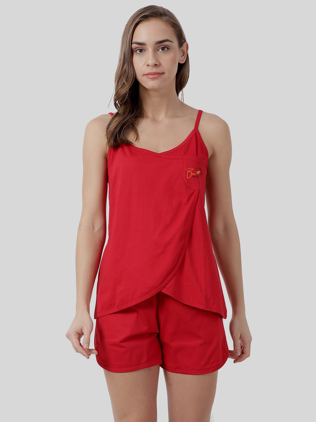 

shyaway Women Red Solid Night suit