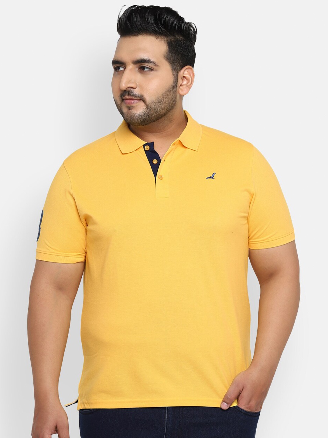 

American Crew Plus Men Yellow Polo Collar T-shirt