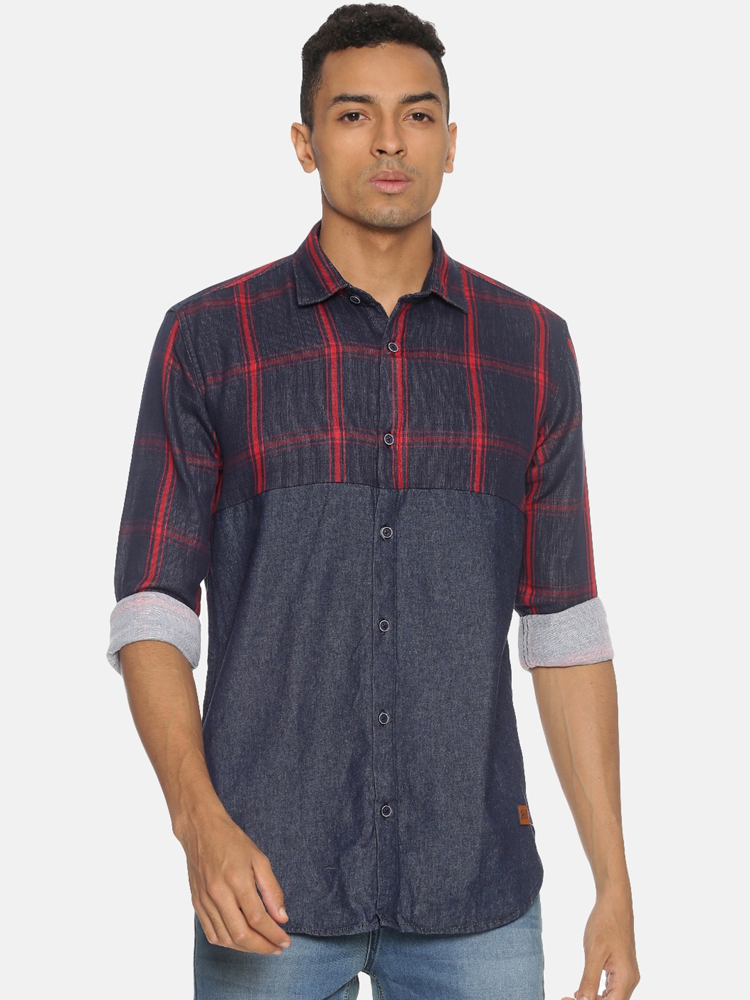 

Campus Sutra Men Blue Regular Fit Checked Casual Shirt