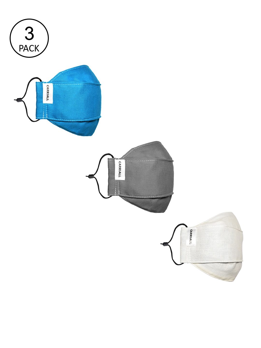 

CARRIALL Unisex Pack Of 3 Assorted 3-Ply Cotton Reusable Cloth Masks