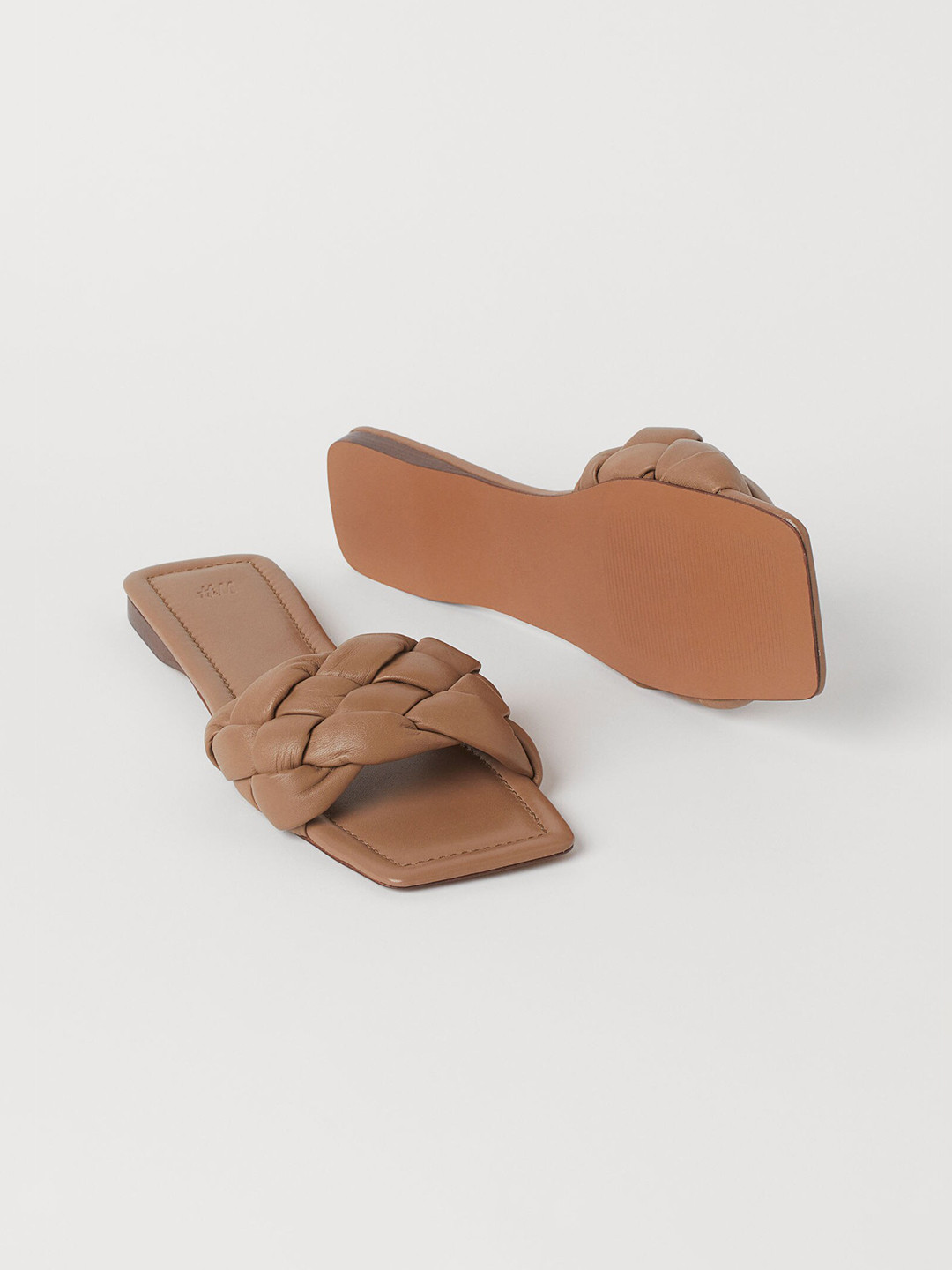 

H&M Women Beige Solid Leather Slides
