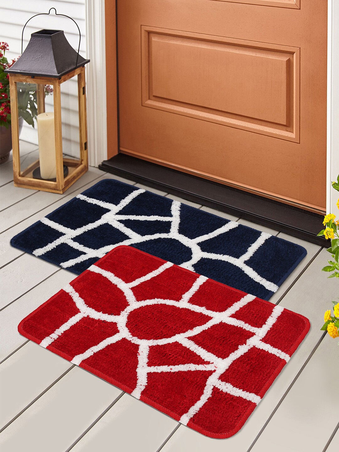 

Story@home Set Of 2 Printed Anti-Skid Eco-Friendly Doormats, Red