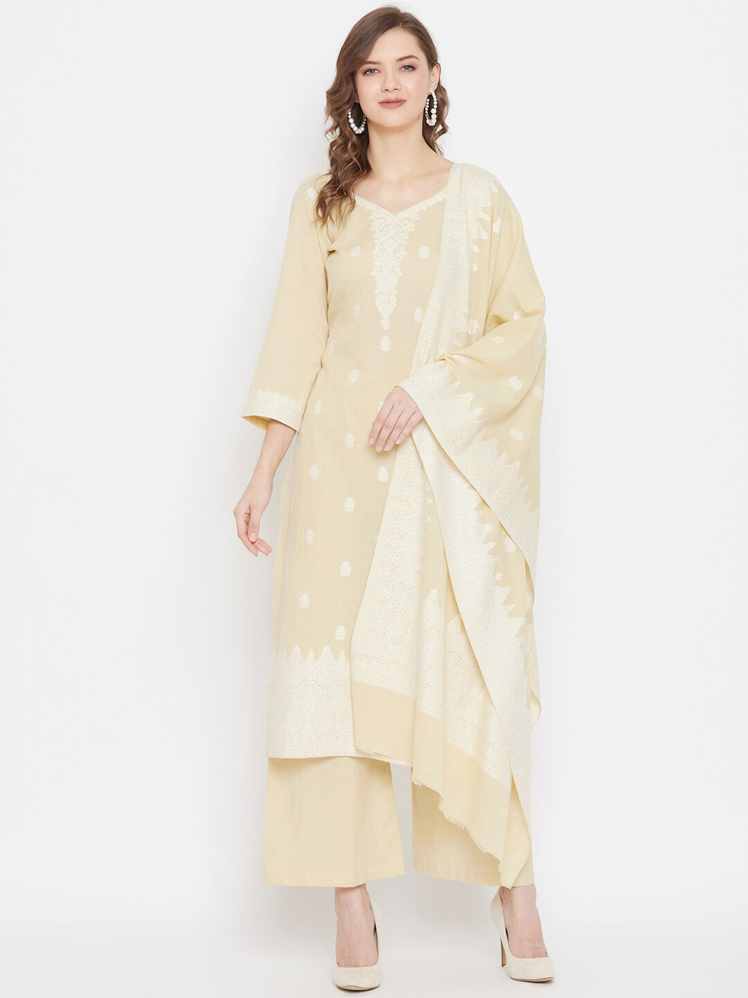 

Safaa Beige & Cream-Coloured Pure Cotton Woven Design Unstitched Dress Material For Summer